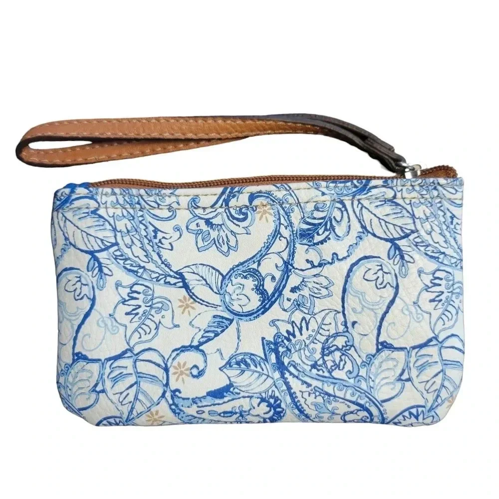 b.o.c. Paisley Wristlet Wallet w/ ID Holder White & Blue Preppy Cottagecore